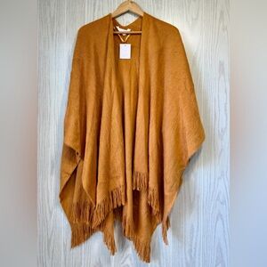 LC Lauren Conrad Fringe Ruana Shawl Wrap in Honey Amber | One Size NWT